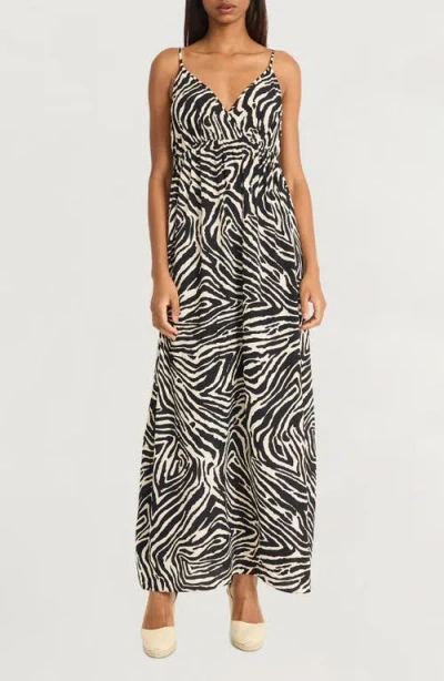 The Good Journey Animal Print Maxi Dress In Cream,blk