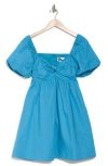 The Good Journey Bubble Sleeve Babydoll Minidress In Cendre Blue