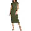 The Good Journey Cap Sleeve Midi Sweater Dress In Green