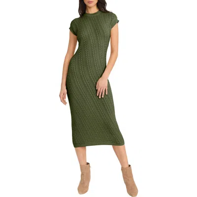 The Good Journey Cap Sleeve Midi Sweater Dress In Green