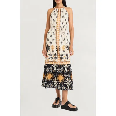The Good Journey Caravan Palms Mixed Print Midi Dress