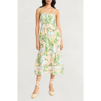 The Good Journey Contrast Piping Midi Sundress In Soft White/peach
