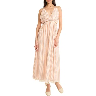 The Good Journey Cutout Stripe Midi Dress In Neutral