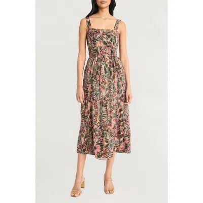 The Good Journey Cypress Stripes Midi Sundress In Brwn,coral