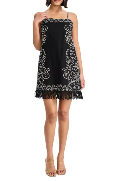 The Good Journey Embroidered Fringe Trim Sleeveless Minidress In Multi