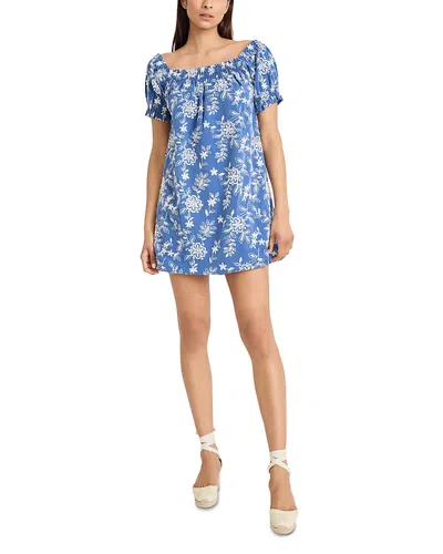 The Good Journey Embroidered Off The Shoulder Mini Dress In Blue