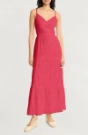 The Good Journey Eyelet Cotton Midi Sundress In Claret Red