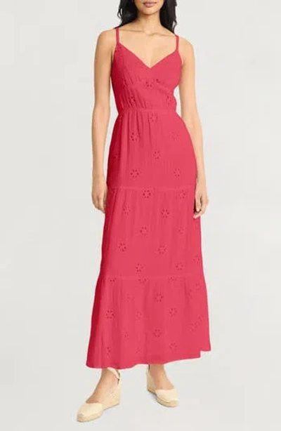 The Good Journey Eyelet Cotton Midi Sundress In Claret Red