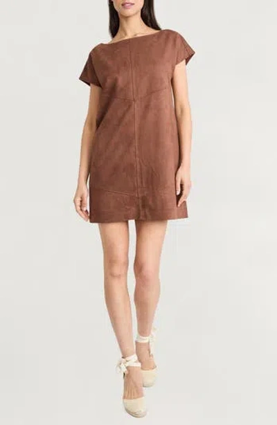 The Good Journey Faux Suede Minidress In Brown
