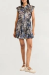 The Good Journey Floral Belted Cotton Mini Shirtdress In Blue