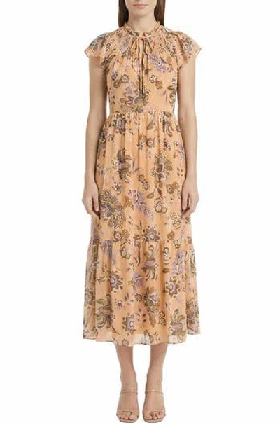 The Good Journey Floral Cap Sleeve Fit & Flare Midi Dress In Brown