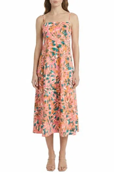 The Good Journey Floral Empire Waist Stretch Cotton Midi Dress In Purple