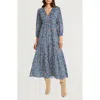The Good Journey Floral Long Sleeve Empire Waist Tiered Maxi Dress In Multi