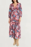 The Good Journey Floral Long Sleeve Empire Waist Tiered Maxi Dress In Multi
