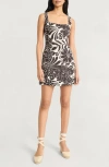 The Good Journey Floral Print Square Neck Linen Blend Minidress