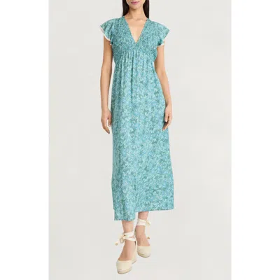 The Good Journey Flutter Sleeve Maxi Dress In Blue