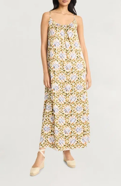 The Good Journey Gathered Racerback Maxi Sundress In Olive/blue