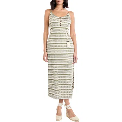 The Good Journey Geometric Stitch Tie Waist Sweater Dress In Gray