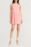 The Good Journey Keyhole Linen Blend Minidress In Pink
