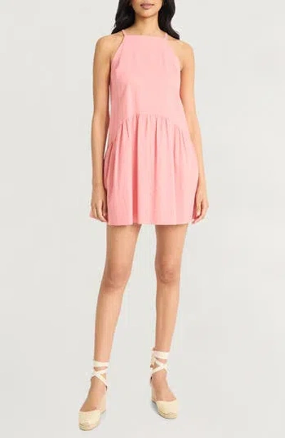 The Good Journey Keyhole Linen Blend Minidress In Pink