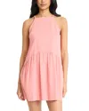The Good Journey Keyhole Linen Blend Minidress In Pink