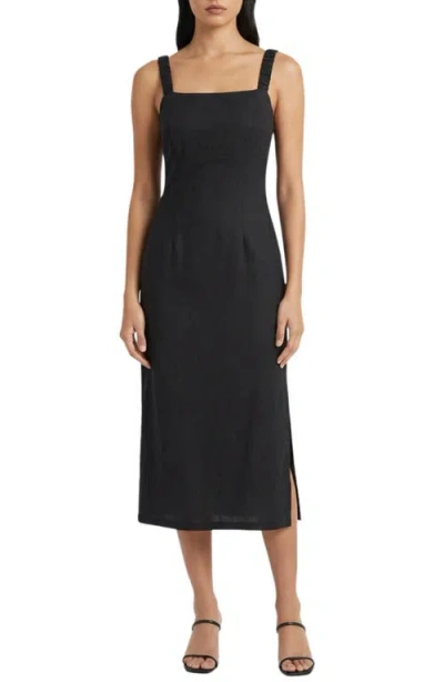 The Good Journey Linen Blend Midi Dress In Black