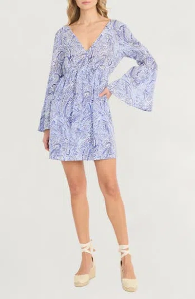 The Good Journey Long Sleeve Cotton Mini Sundress In Blue