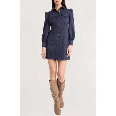 The Good Journey Long Sleeve Faux Suede Minidress In Blue