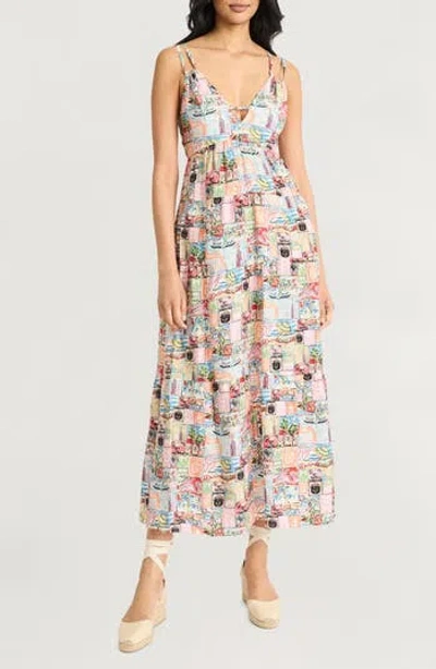 The Good Journey Postcard Print Empire Waist Maxi Dress In Multi