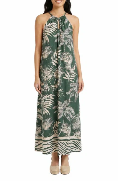 The Good Journey Printed Halter Neck Midi Dress In Green