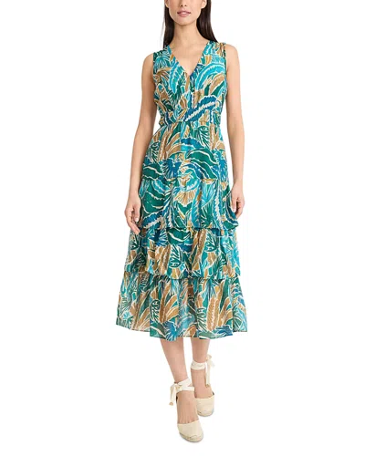 The Good Journey Printed Ruffled Midi Dress In Blue