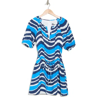 The Good Journey Puff Sleeve Drop Waist Babydoll Minidress In Navy/ocean