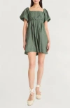 The Good Journey Puff Sleeve Empire Waist Minidress In Green