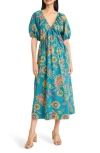 The Good Journey Puff Sleeve Maxi Dress In Green