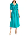 The Good Journey Puff Sleeve Midi Dress In Blue