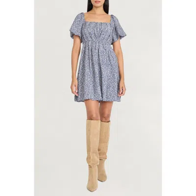 The Good Journey Puff Sleeve Smocked Minidress In Blue