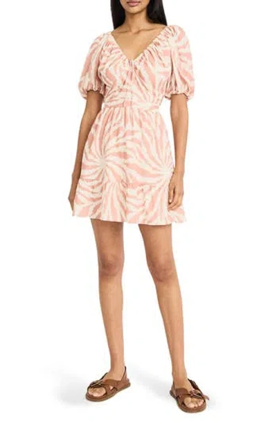 The Good Journey Puff Sleeve Tie Neck Minidress In Multi