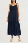 The Good Journey Ripple Eyelet Cotton Maxi Sundress In Navy Blazer