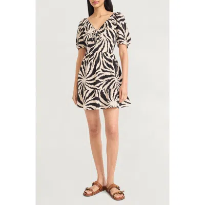 The Good Journey Ruched Puff Sleeve Minidress In Black