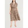 The Good Journey Ruffle Cap Sleeve Midi Dress In Brown