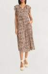 The Good Journey Ruffle Cap Sleeve Midi Dress In Multi
