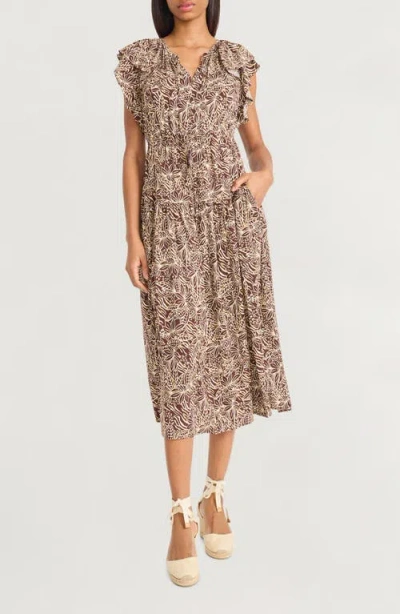 The Good Journey Ruffle Cap Sleeve Midi Dress In Multi