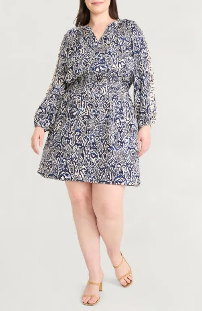 The Good Journey Ruffle Long Sleeve Dress In Blue