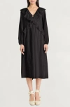 The Good Journey Ruffle Long Sleeve Midi Dress In Black