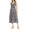 The Good Journey Ruffle Midi Sundress In Gray