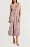 The Good Journey Ruffle Strap Empire Waist Tiered Cotton Midi Dress