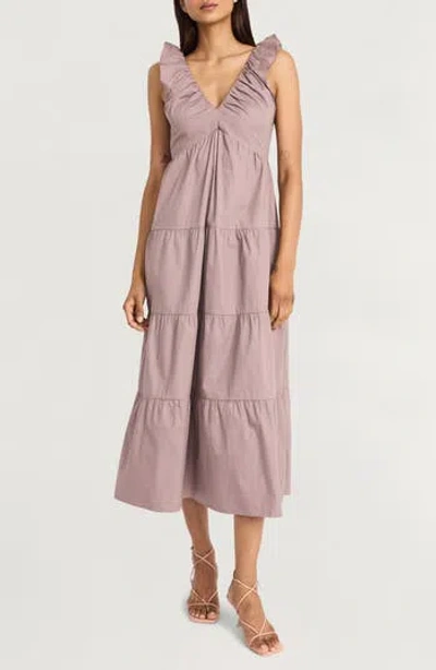 The Good Journey Ruffle Strap Empire Waist Tiered Cotton Midi Dress