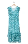 The Good Journey Ruffle Tiered Midi Dress In Blue