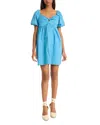 The Good Journey Bubble Sleeve Babydoll Minidress In Cendre Blue
