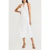The Good Journey Sleeveless Linen Blend Halter Shirtdress In White